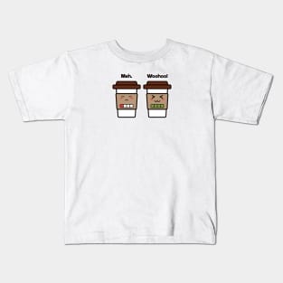 Meh. Woohoo! | Coffee Cup Friends | Charging | Low High Battery  | Cute Kawaii | White Kids T-Shirt